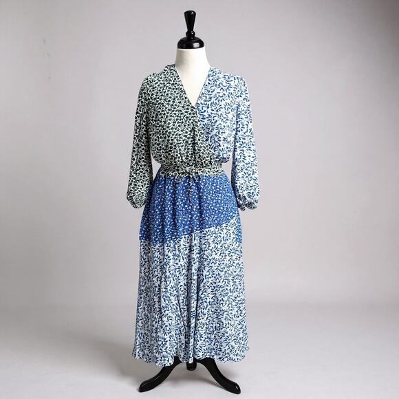 Ann Taylor Patchwork Floral Maxi Dress Green/Blue Size 18 - Picture 1 of 6